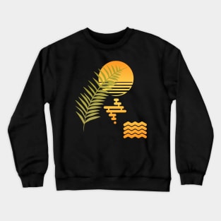 Abstract Sunset with Tropical Leaf Crewneck Sweatshirt